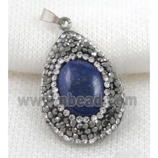 Lapis Lazuli pendant paved rhinestone, teardrop