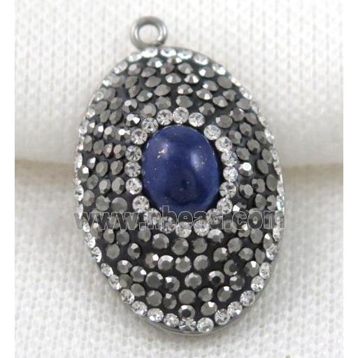 Lapis Lazuli pendant paved rhinestone, oval