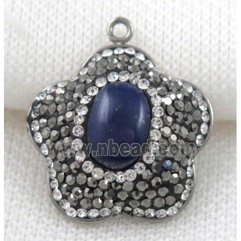 Lapis Lazuli pendant paved rhinestone, plum blossom