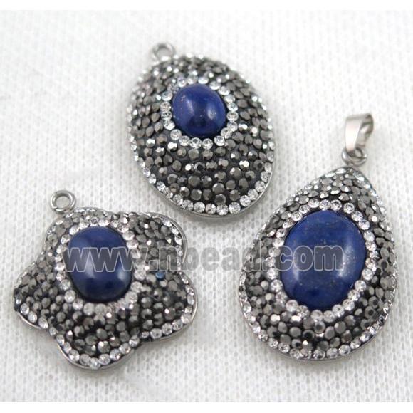 Lapis Lazuli pendant paved rhinestone, mix shape