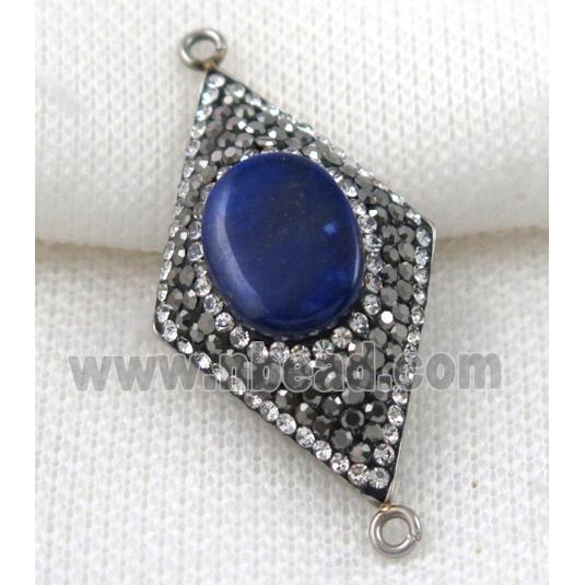 Lapis Lazuli connector paved rhinestone, rhombic