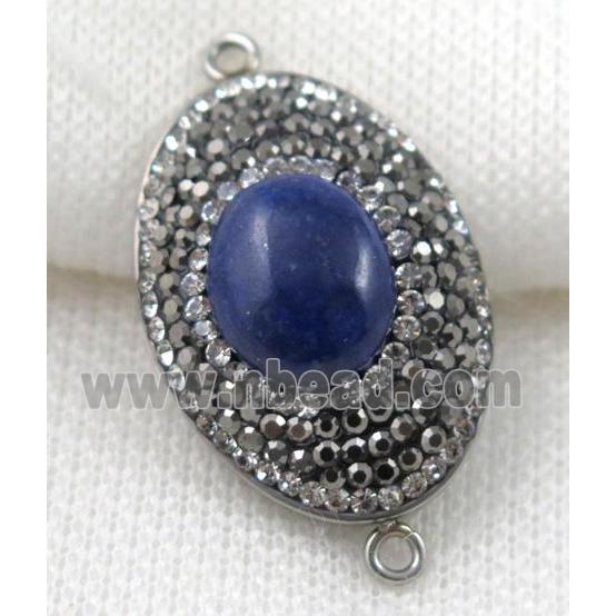 Lapis Lazuli connector paved rhinestone, oval