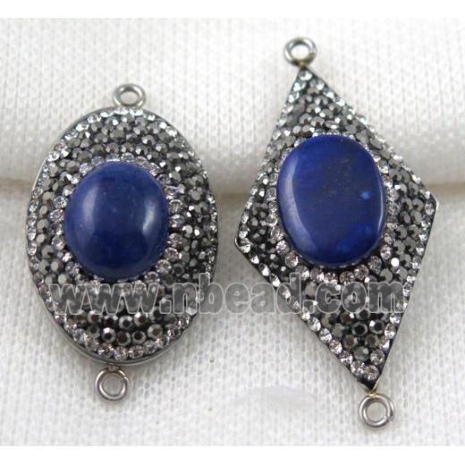 Lapis Lazuli connector paved rhinestone, mix shape