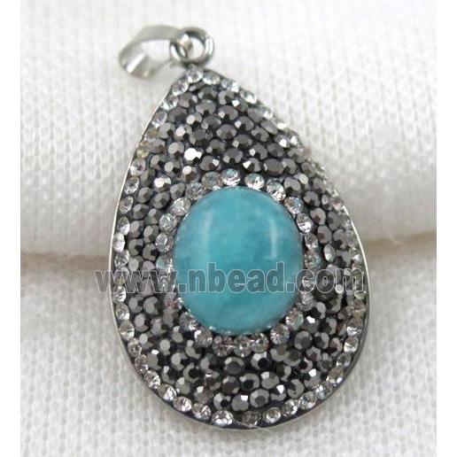 Amazonite pendant paved rhinestone, teardrop