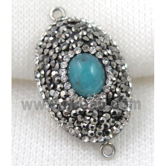 Amazonite connector paved rhinestone, oval