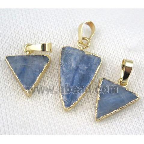 blue Kyanite triangle pendant, gold plated