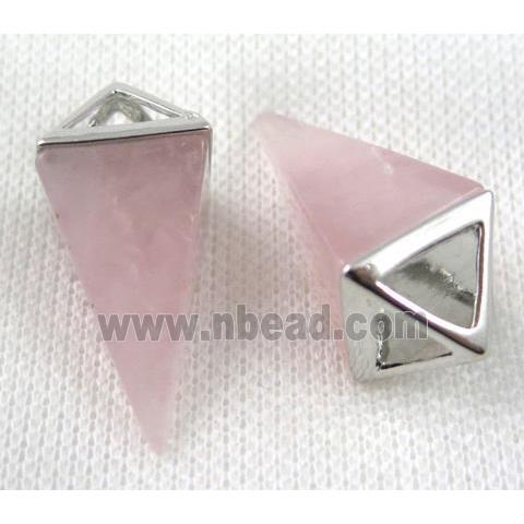 pink quartz pendant, freefrom, platinum plated