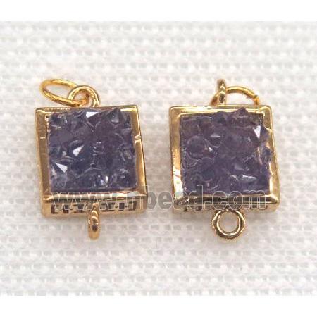 gemstone connector, square, gold plated