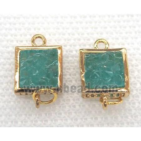 gemstone connector, square, gold plated