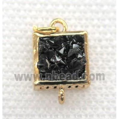 gemstone connector, square, gold plated