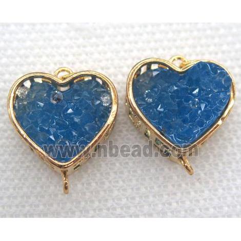 gemstone connector, heart, gold plated