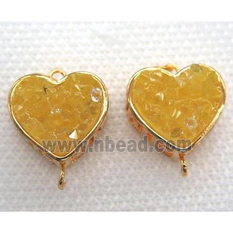 gemstone connector, heart, gold plated