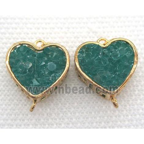 gemstone connector, heart, gold plated