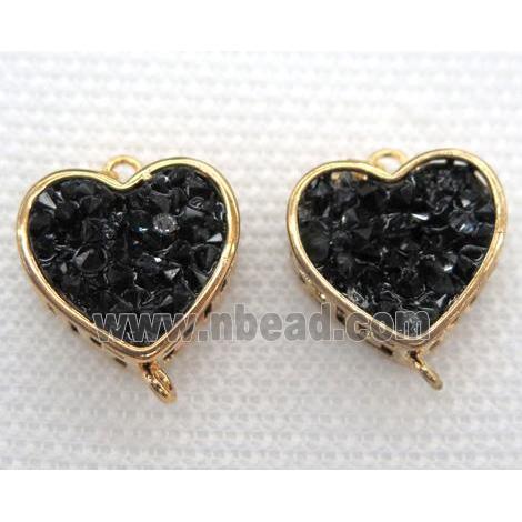 gemstone connector, heart, gold plated