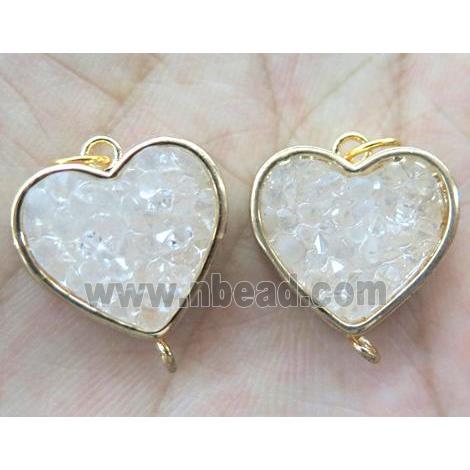 gemstone connector, heart, gold plated