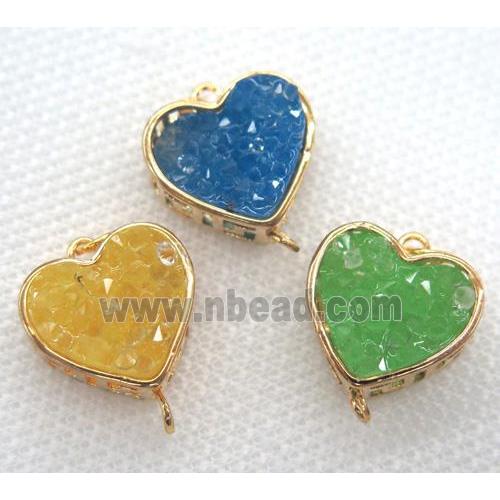 gemstone connector, heart, gold plated