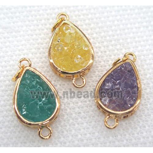 gemstone connector, teardrop, gold plated