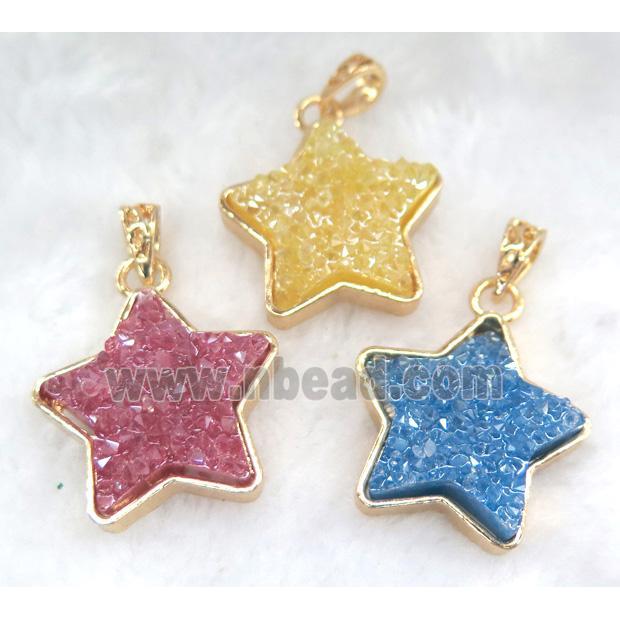 gemstone pendant, star, gold plated