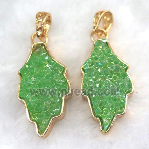 gemstone pendant, leaf, gold plated