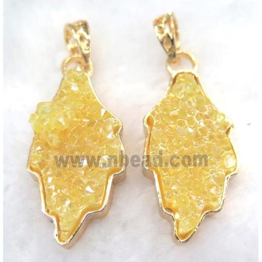 gemstone pendant, leaf, gold plated