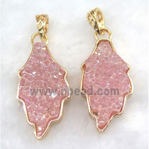 gemstone pendant, leaf, gold plated