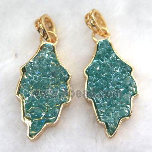 gemstone pendant, leaf, gold plated