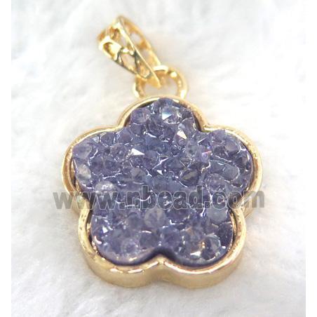 druzy resin pendant, gold plated