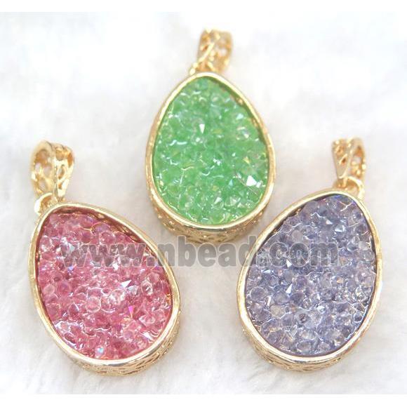 druzy resin pendant, gold plated