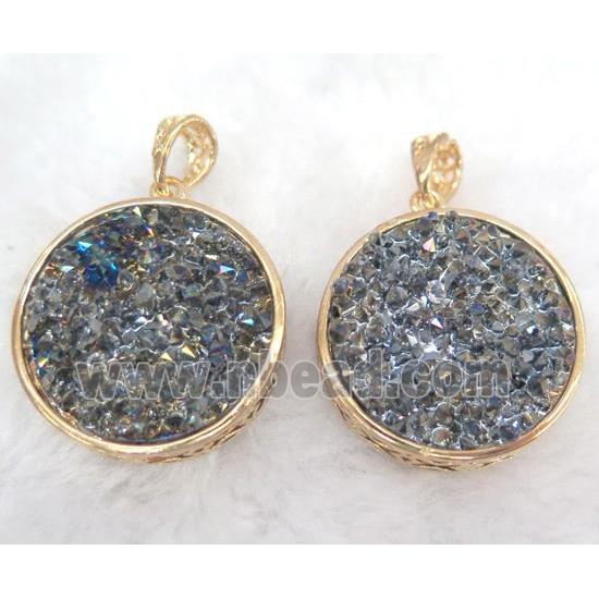 druzy resin pendant, gold plated