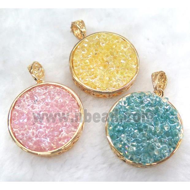 druzy resin pendant, gold plated