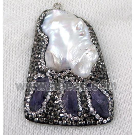 pearl pendant paved rhinestone, amethyst