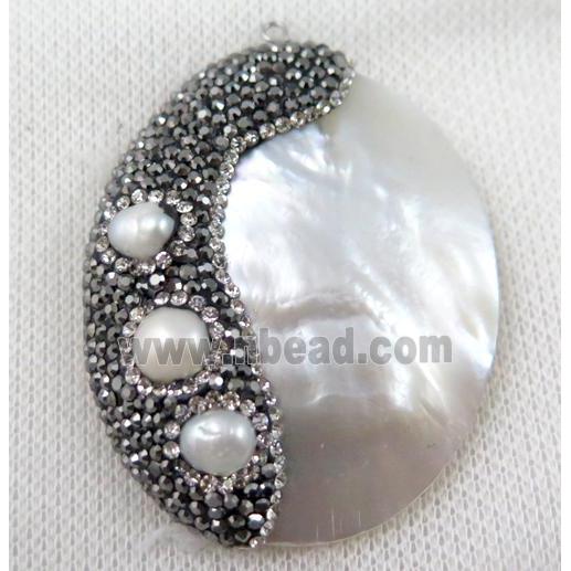 shell pearl pendant paved rhinestone