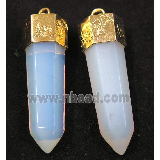 white Opalite bullet pendant, gold plated