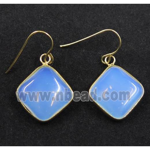 white opalite earring, square, gold plated