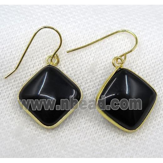 black agate earring, square, gold plated