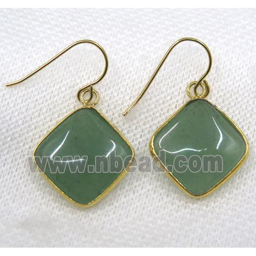 Green Aventurine earring, square, gold plated