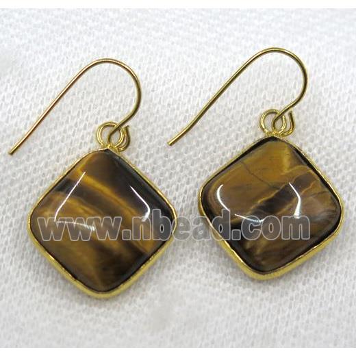 yellow Tiger eye stone earring, square, gold plated