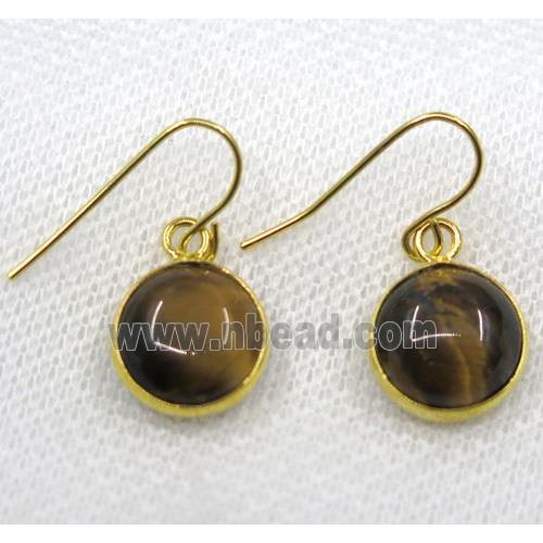 yellow Tiger eye stone earring, flat round, gold plated