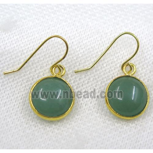 Green Aventurine earring, flat round, gold plated