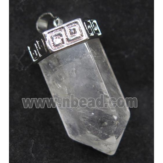 Clear Quartz bullet pendant, platinum