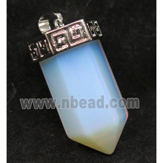 white opalite bullet pendant, platinum