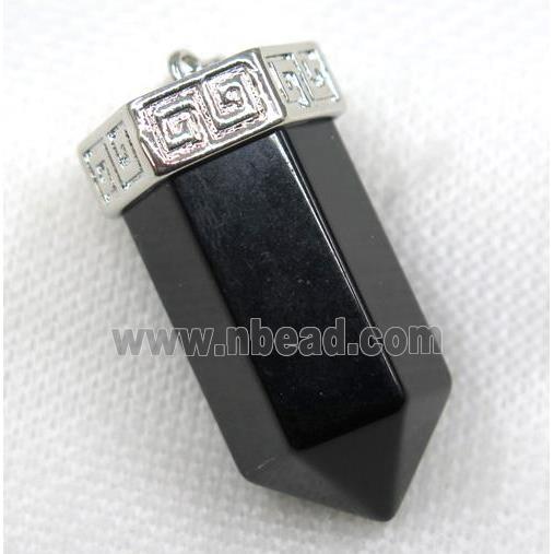 black agate bullet pendant, platinum