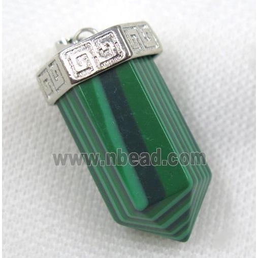 green malachite bullet pendant, platinum