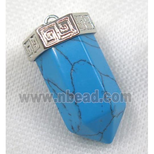 blue Turquoise bullet pendant, platinum