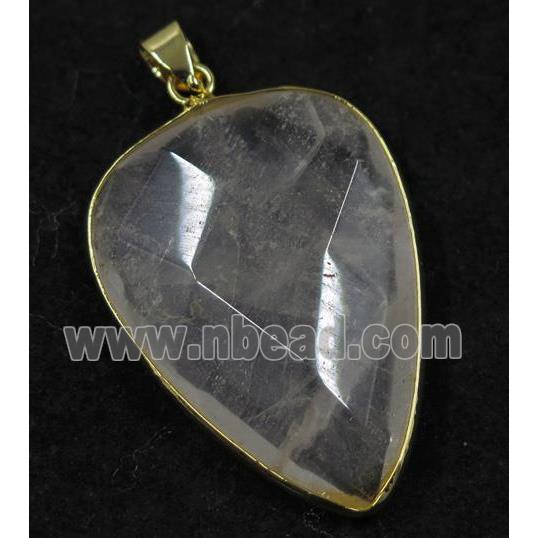 Clear Quartz pendant, faceted teardrop, gold plated