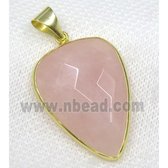 Rose Quartz pendant, pink, faceted teardrop, gold plated