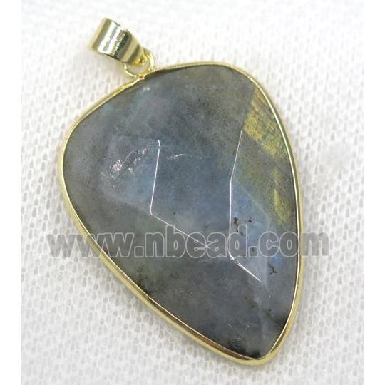 Labradorite pendant, faceted teardrop, gold plated