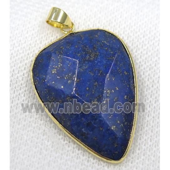 blue Lapis Lazuli pendant, faceted teardrop, gold plated