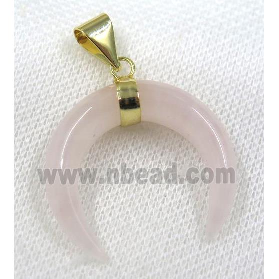 Rose Quartz crescent pendant, pink, gold plated