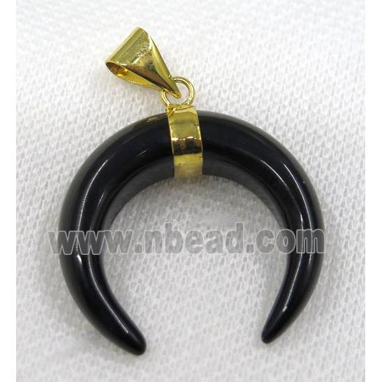 black agate crescent pendant, gold plated